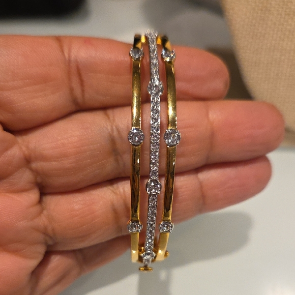 Jewelry - Gold Crystal Triple-Row Bangle Bracelet